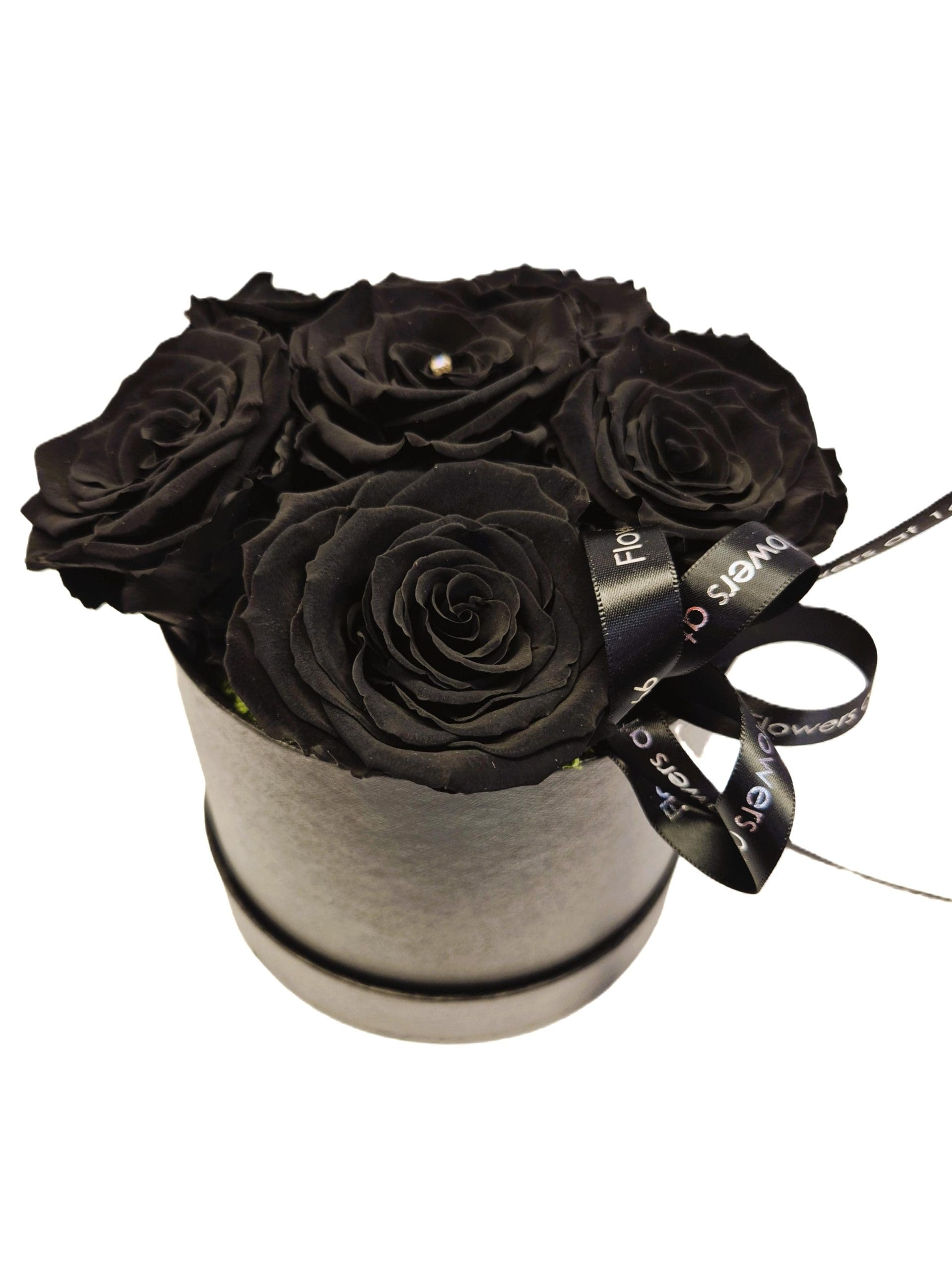 Preserved Black Roses In Hat Box