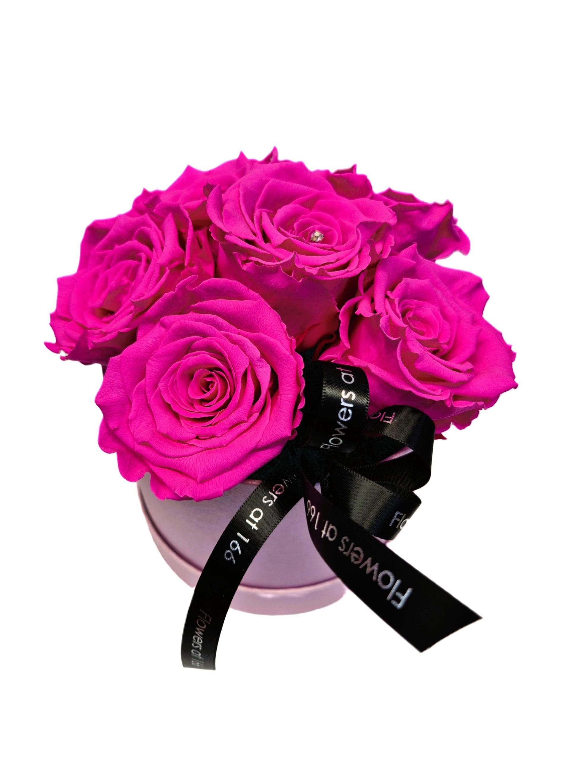 Preserved Cerise Pink Roses in a Hat Box