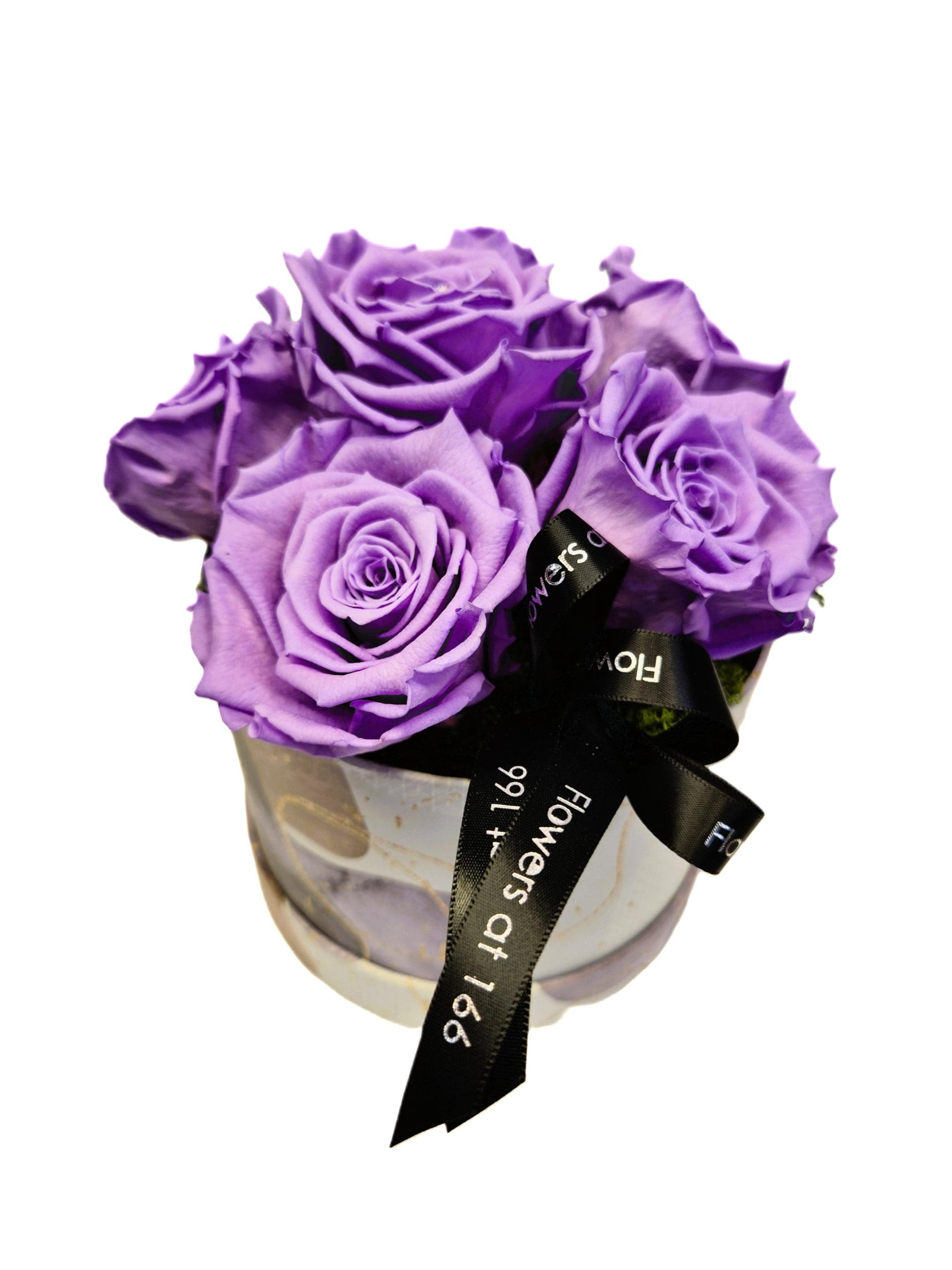 Preserved Deep Lilac Roses in a Hat Box
