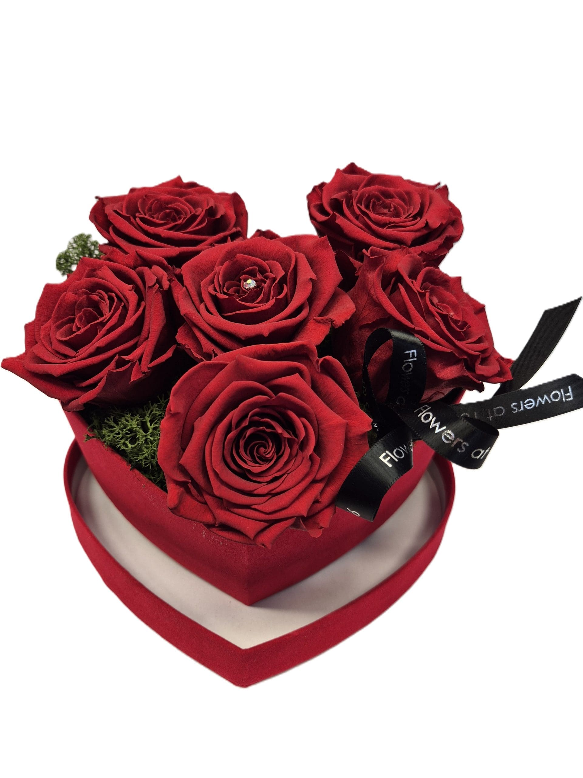 Preserved Six Red Roses in a Heart Shaped Box